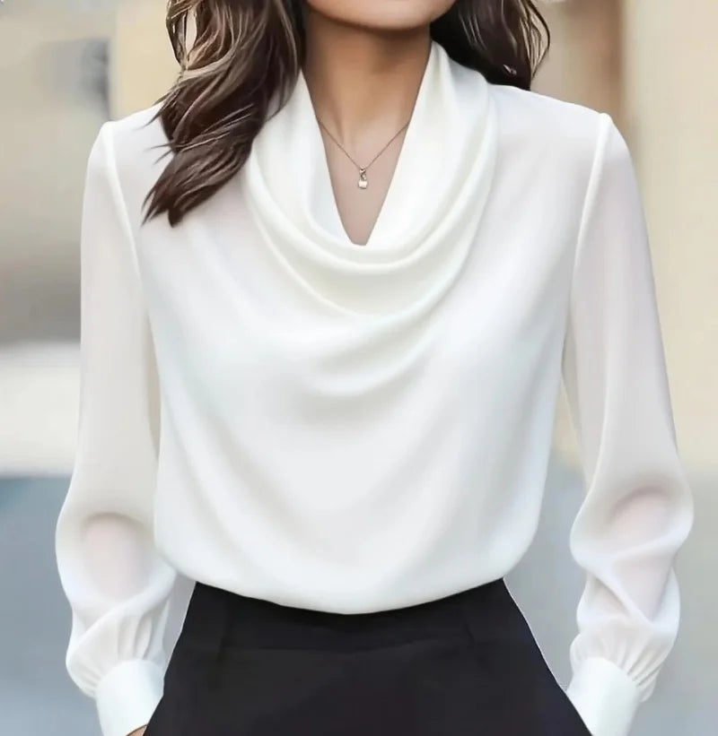 Ingvn  Autumn fashion elegant temperament solid colour simple swing collar long-sleeved shirt women