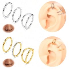 Ingvn  3pcs Nose Rings Hoops - 316L Surgical Steel Double Hoop Nose Rings 16G/18G/20G Hinged CZ Conch Piercing Cartilage Earrin Jewelry