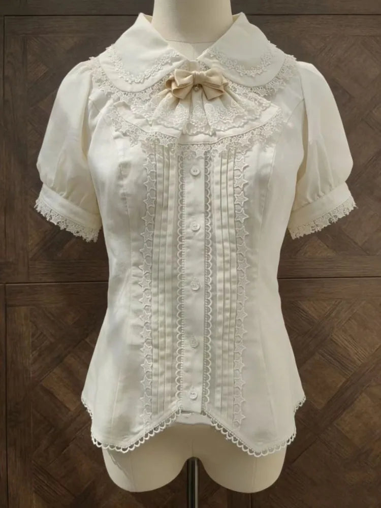 Ingvn  Japanese Harajuku Sweet Lolita Short Sleeve Blouse Women Y2K Lace Bow Subcultural Cute Daily Streetwear Outfit