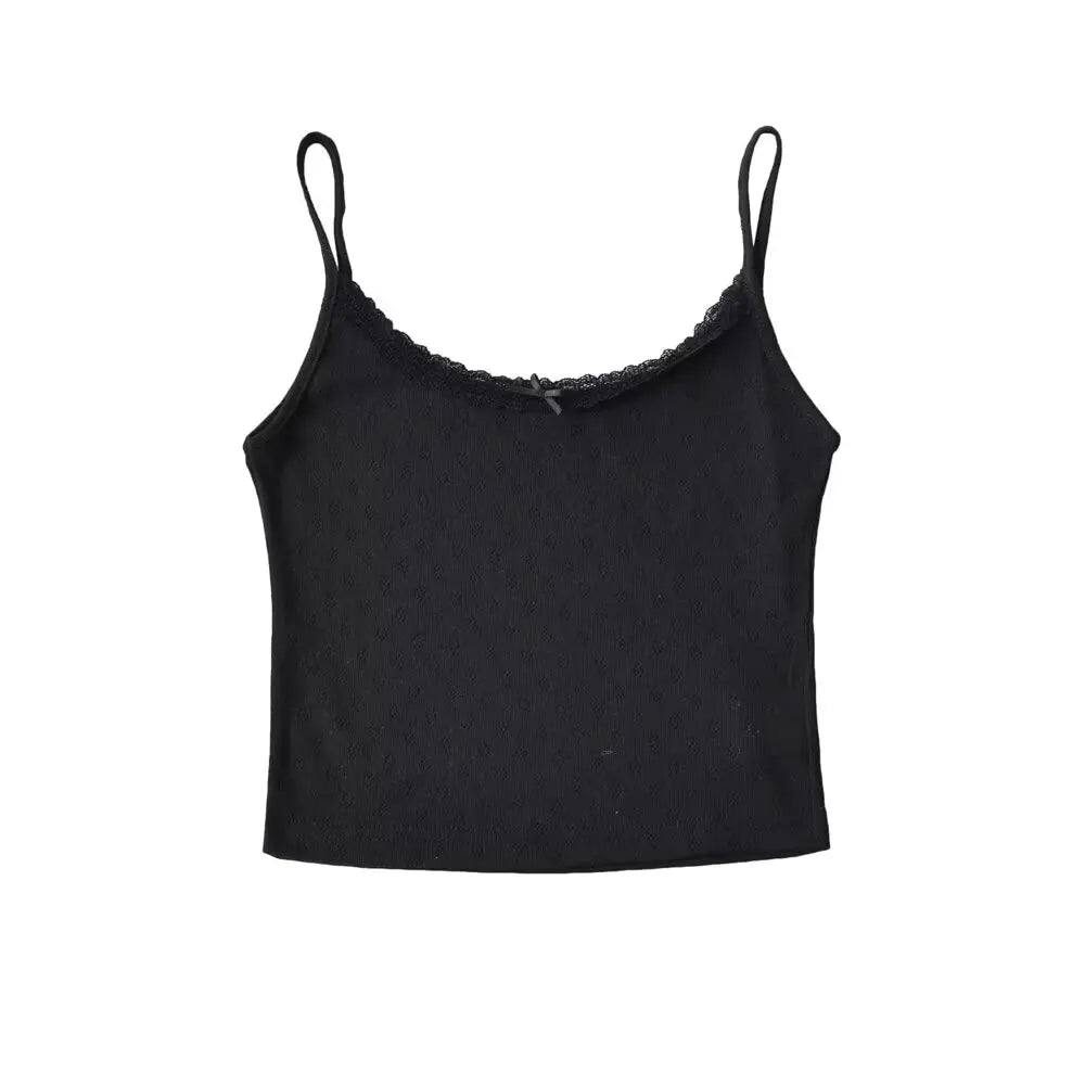 Ingvn  4 colors Sexy Women White Bow O neck Knitted Hollow Out hole Tank Top Slim T-shirts Summer Girl Base Camisole Crop top