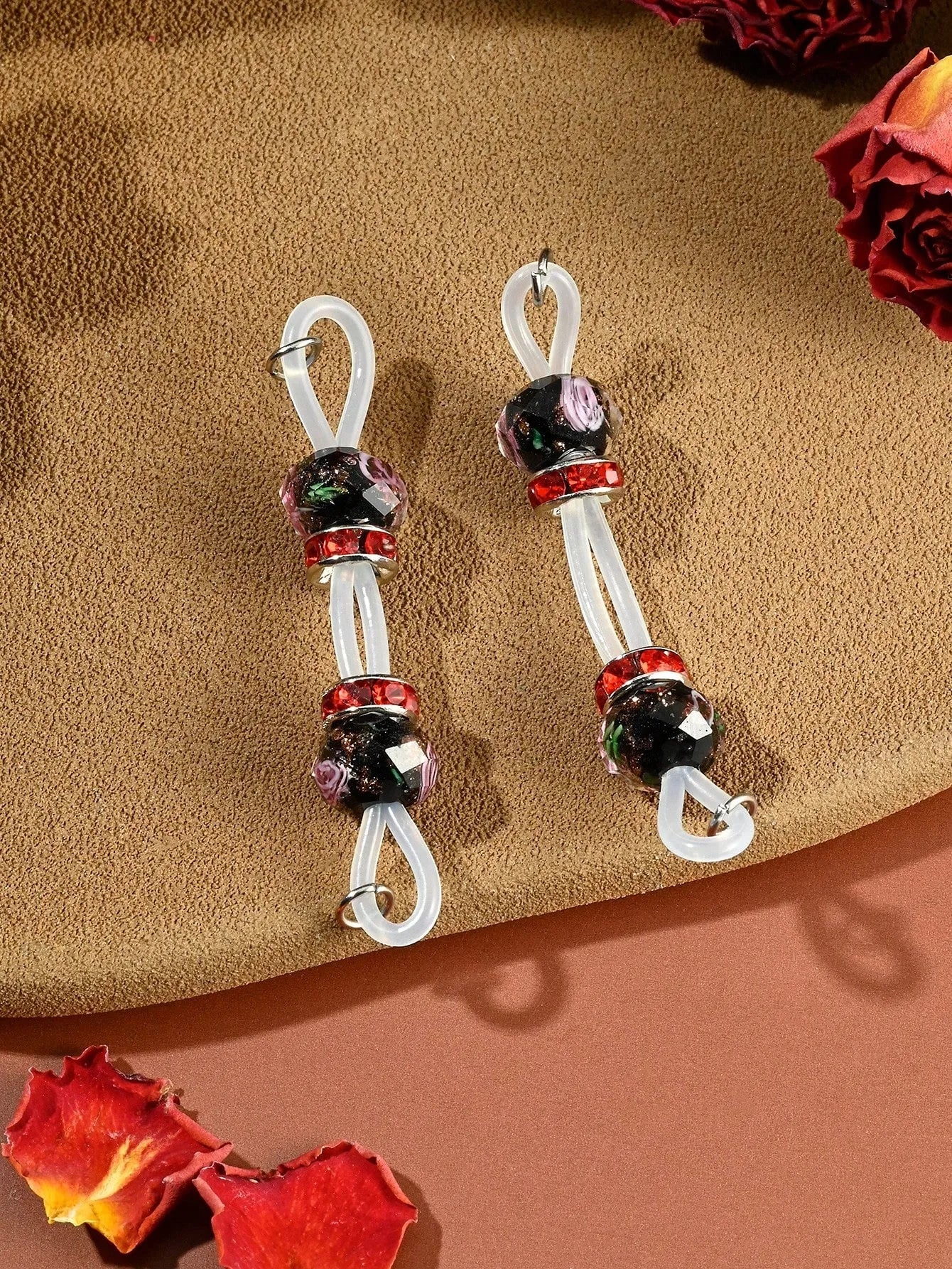 Ingvn  2Pcs Of Fake Nipple Rings - 8mm Glitter Beads-Adjustable Daily Wear Nipple Nooses - Lovers Fake Nipple Faux Nipple Piercing