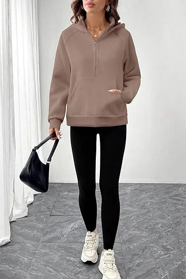 Ingvn - Womens European Style Hoodie Autumn Winter New Style Stand Collar Hooded Design French Sweatshirt Fashion Versatile Top