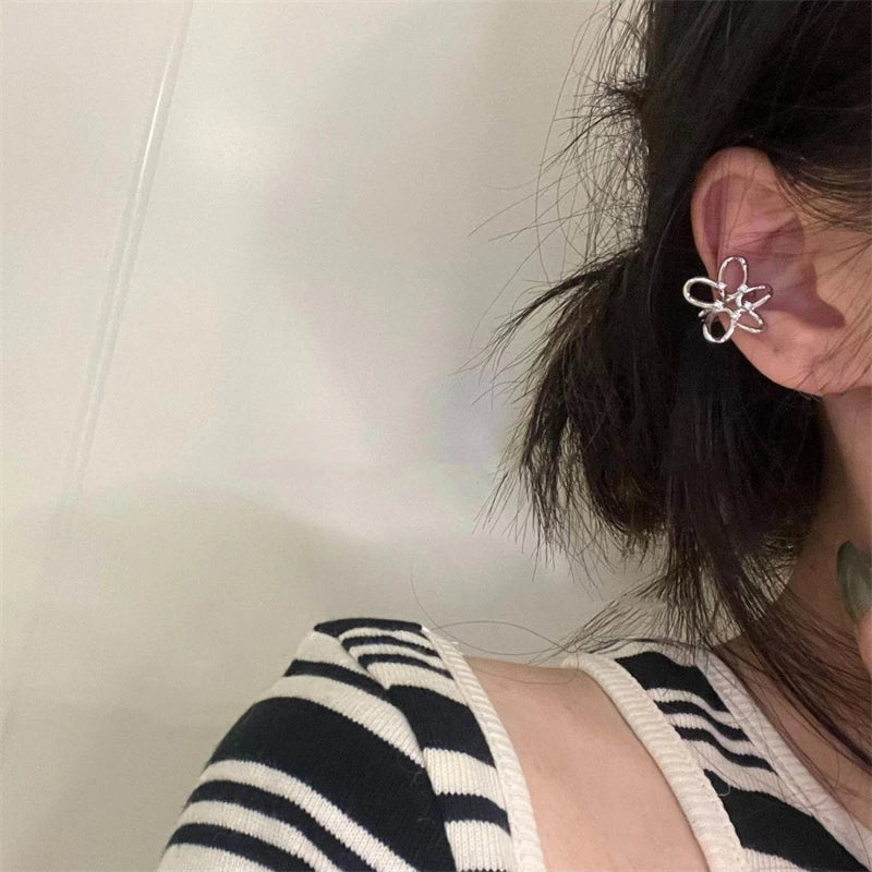 Punk Fairy Clip Earrings For Women Goth Irregular Flower Metal Ear Cuffs Unusual Design No Piercing Earrings Korean Fashion