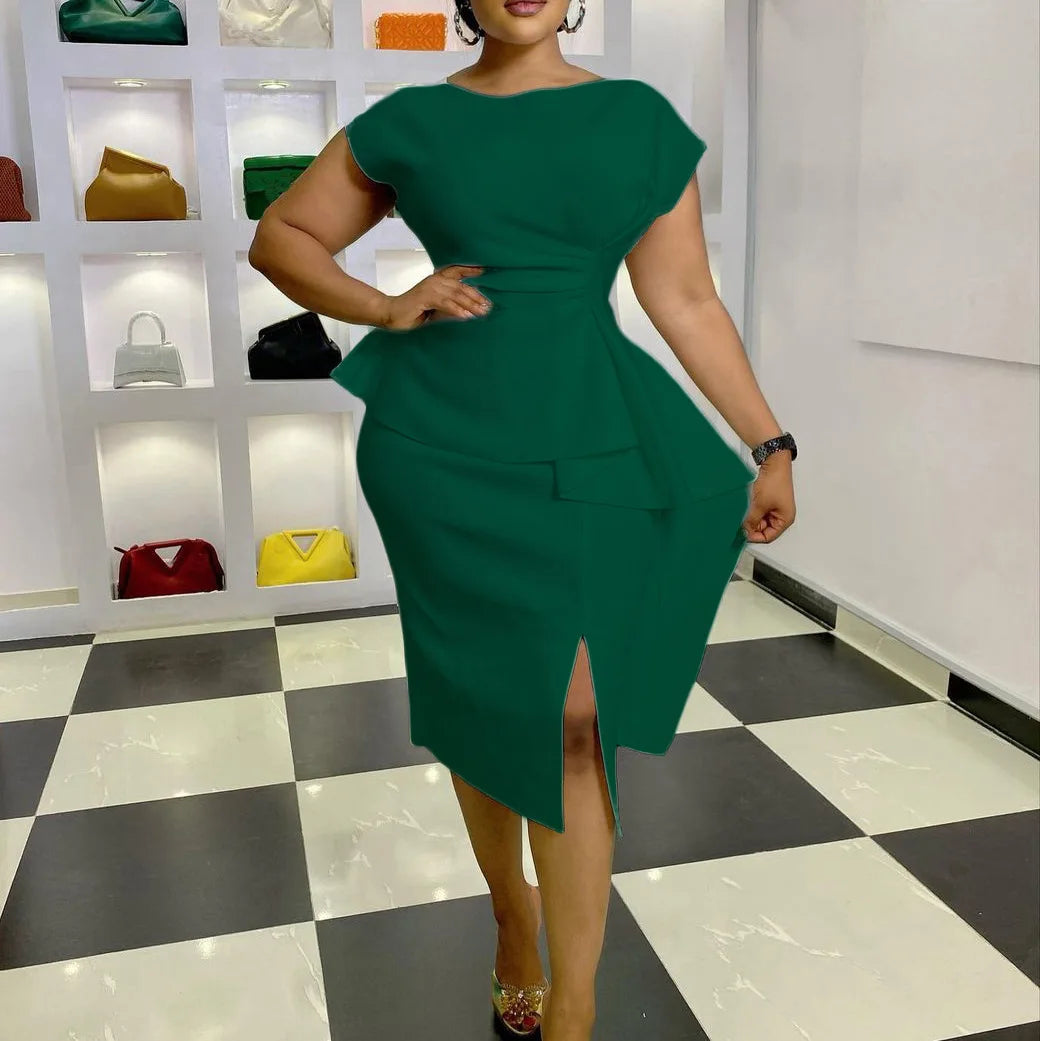 Ingvn  Ruffles Bodycon Dresses for Women Sleeveless Peplum Slit O Neck Spring Summer Office Ladies Elegant Fashion Date Daily Dress New
