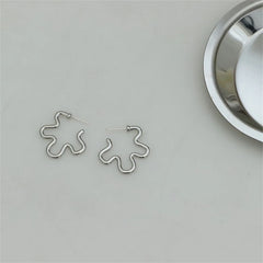 Korean Fashion Exaggerated Hollow Irregular Flower Hoop Earring for women Silver Color Girls Aesthetic Jewelry