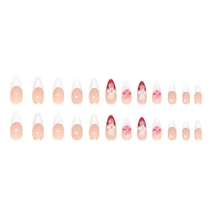 Ingvn  24pcs Cheap press on Nails White Sweet False Nails for Girls 3d Flower Almond Self-adhesive Fake Nail with Glue Glued Nails
