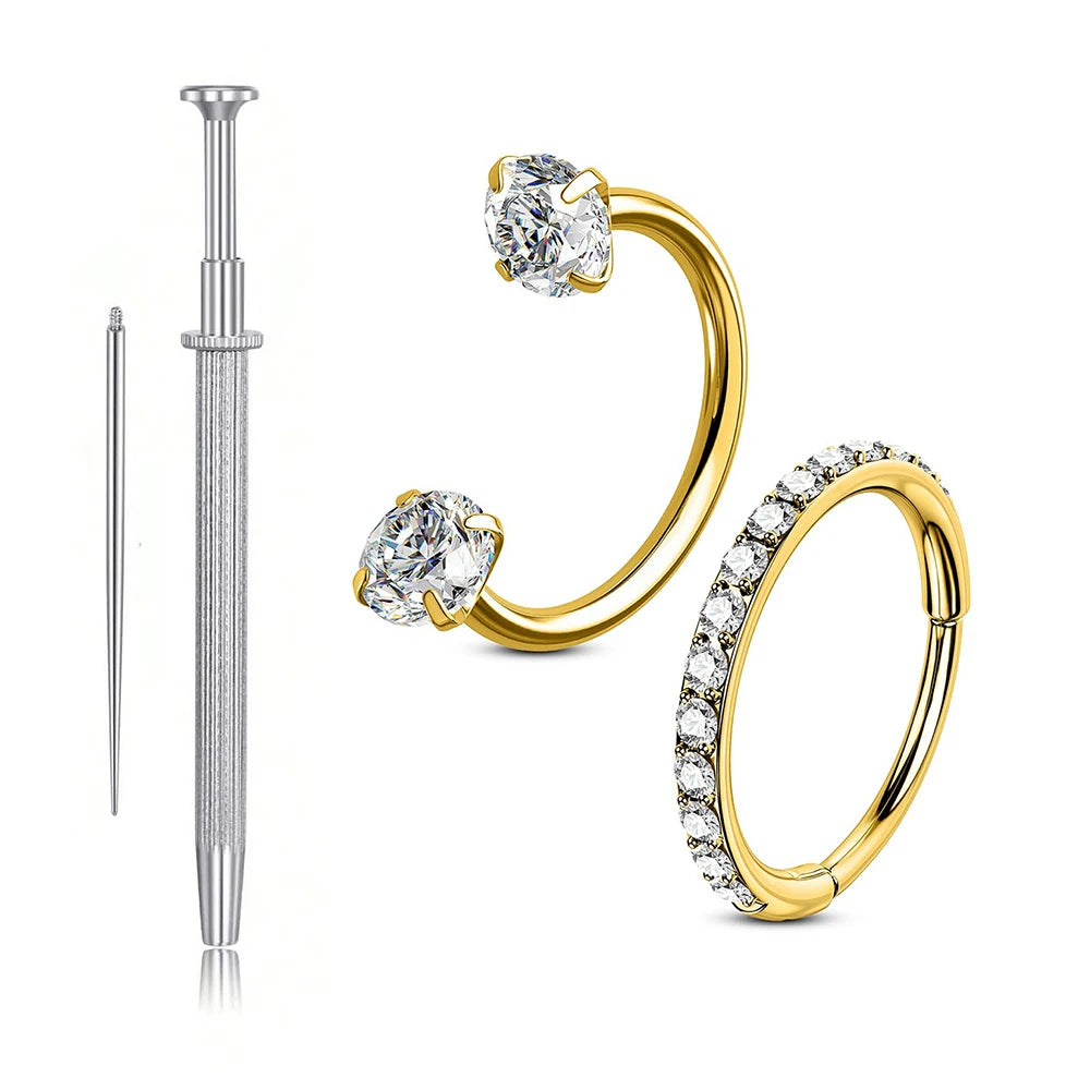 Ingvn  2Pcs 20G Stainless Steel Hoop Nose Ring Double CZ Horseshoe Nose Ring,Two-Tone Eyebrow Lip Piercing Jewelry For Women 8mm