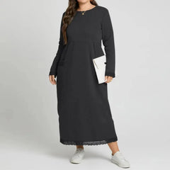 Ingvn  Plus Size 0XL-5XL Women's Fall New Loose Fashion Dress Knitted Lace Long Dress Padded Sweater Casual Dress Sports Dresses