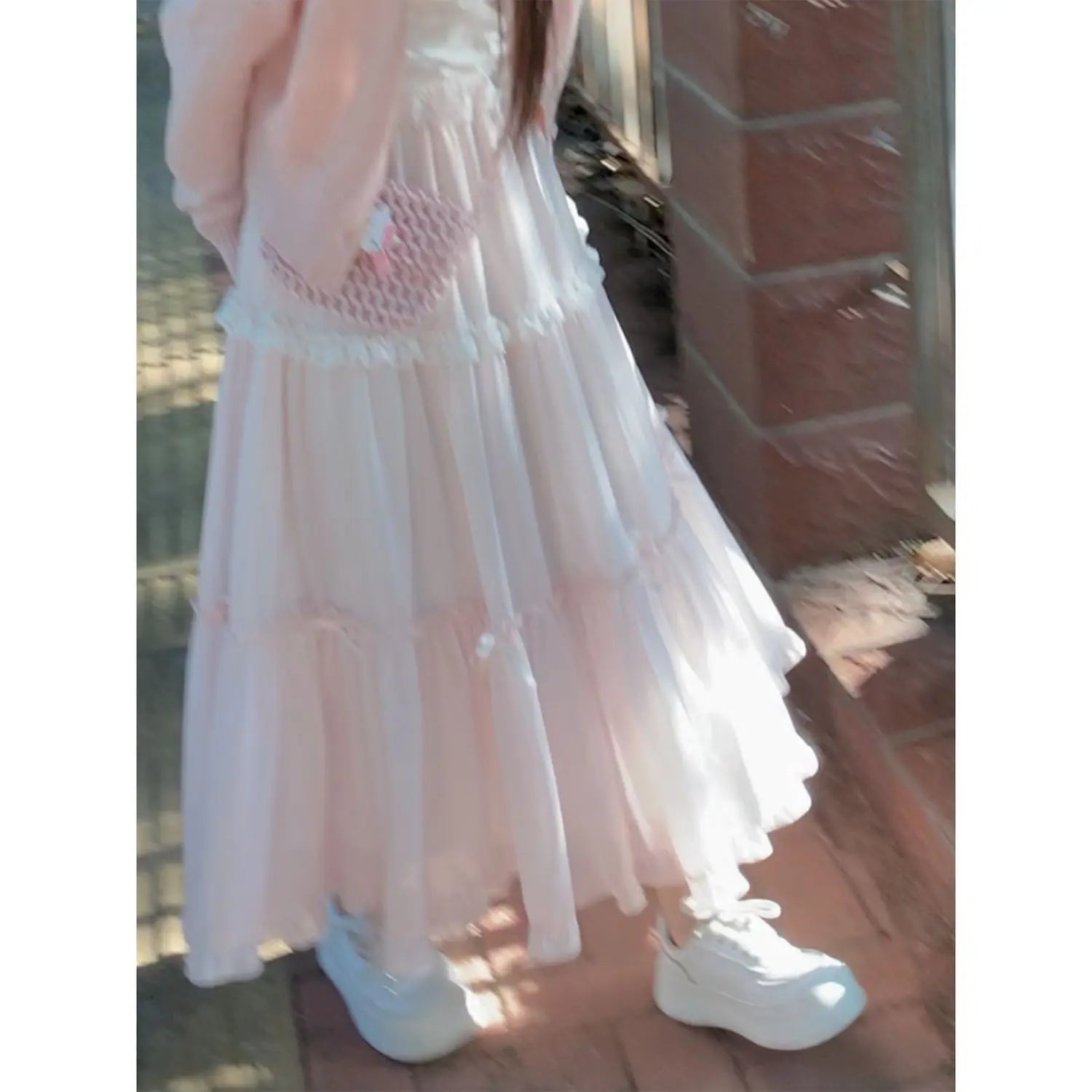 Ingvn  Japanese Kawaii Midi Skirt Y2k Harajuku Ruffles Lace Skirt Sweet Preppy Style Women Subculture Chic High Waist Bow Skirt