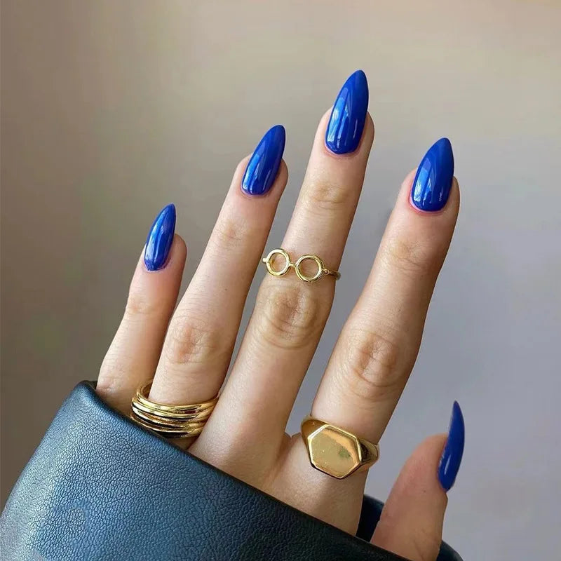 24Pcs Almond Shaped Wearable False Nails Medium Length Solid Colour Acrylic Press on Nail Red Full Coverage Removable Fake Nails