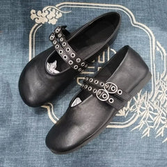 Ingvn  Fashion Rivet Strap Buckle PU Women Ballet Flats Comfor Soft Soles Spring Autumn Lazy Loafers Casual Girls Dance Shoes