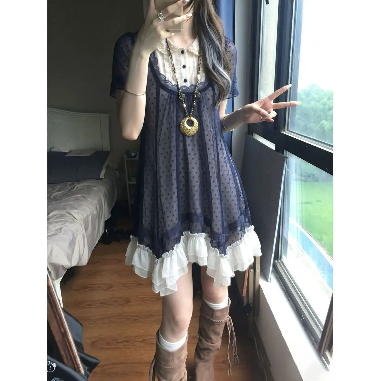 Ingvn  Gothic Aesthetic Fake Two Dress Women Retro Y2K Harajuku Short Sleeve Mini Dress Ladies Club Fashion Clothing