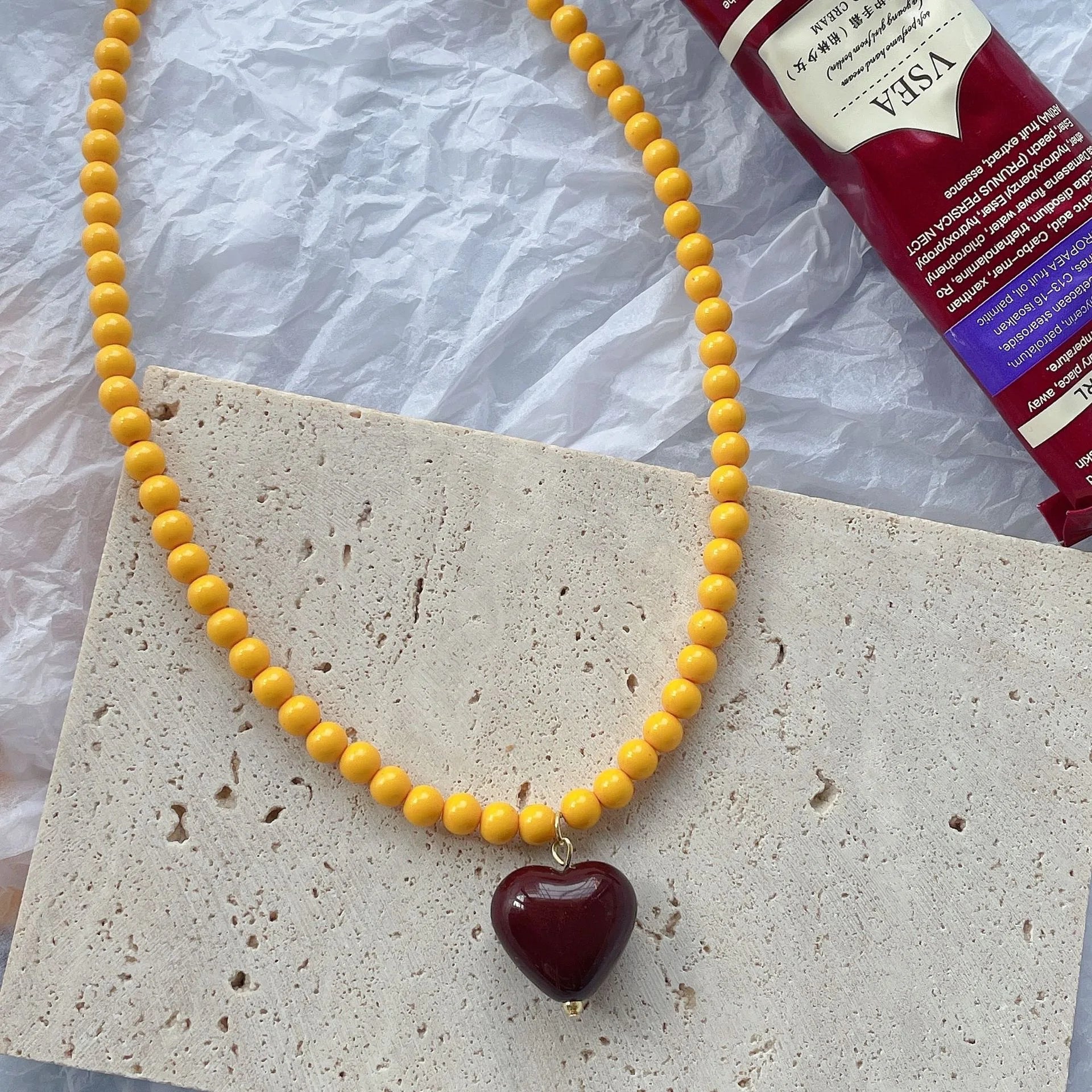 Ingvn  Sweater Chain Y2K Simple Alloy Women Jewelry Accessories Korean Necklace Rainbow Color Necklace Love Heart Pendant DIY