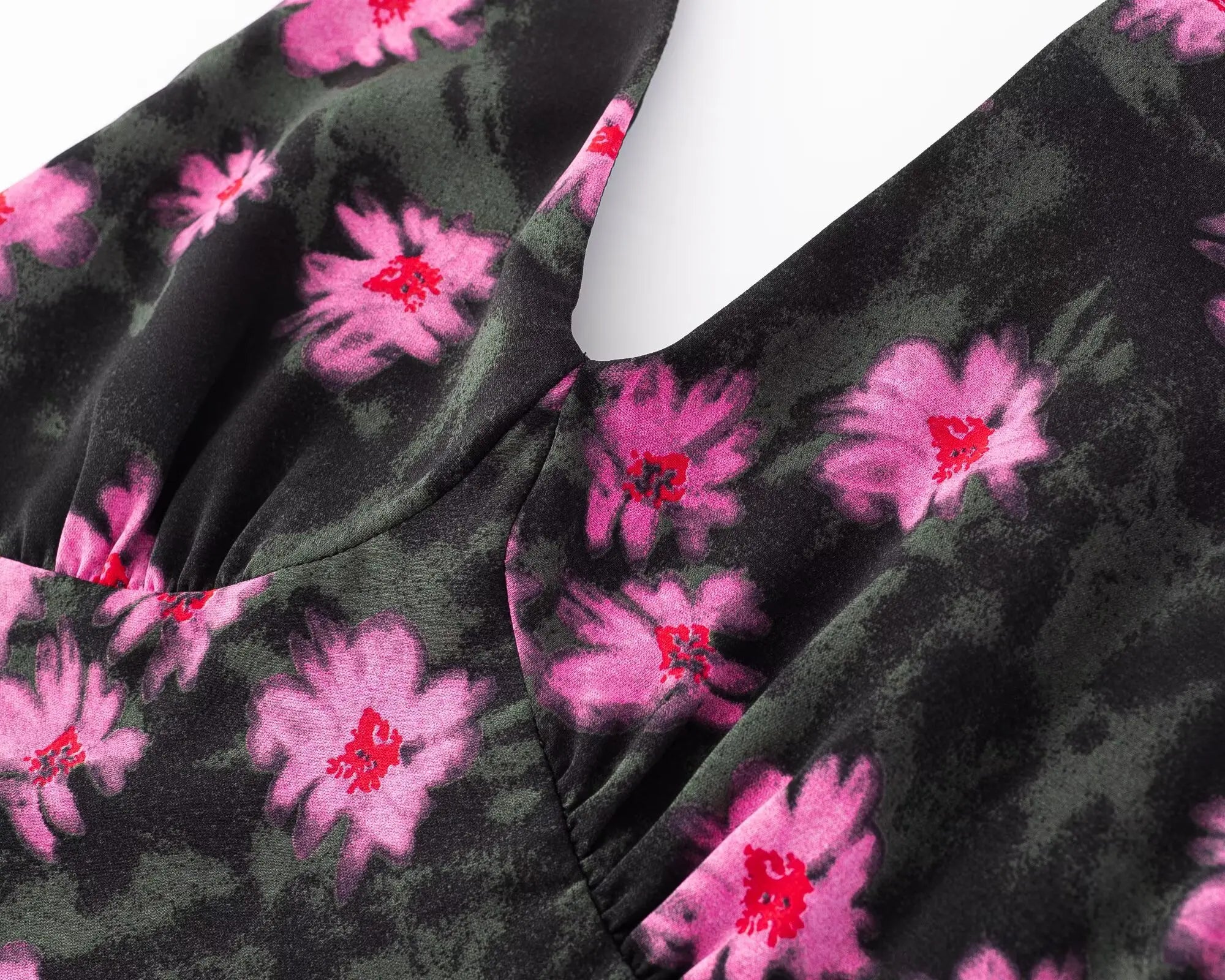 Ingvn  Sexy Black With Pink Floral Print Tie Bow Halter Sling Dress Summer Woman Backless Slim Waist Midi Long Dresses Robe Holiday