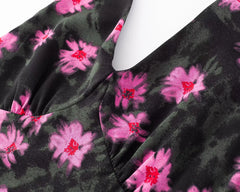 Ingvn  Sexy Black With Pink Floral Print Tie Bow Halter Sling Dress Summer Woman Backless Slim Waist Midi Long Dresses Robe Holiday