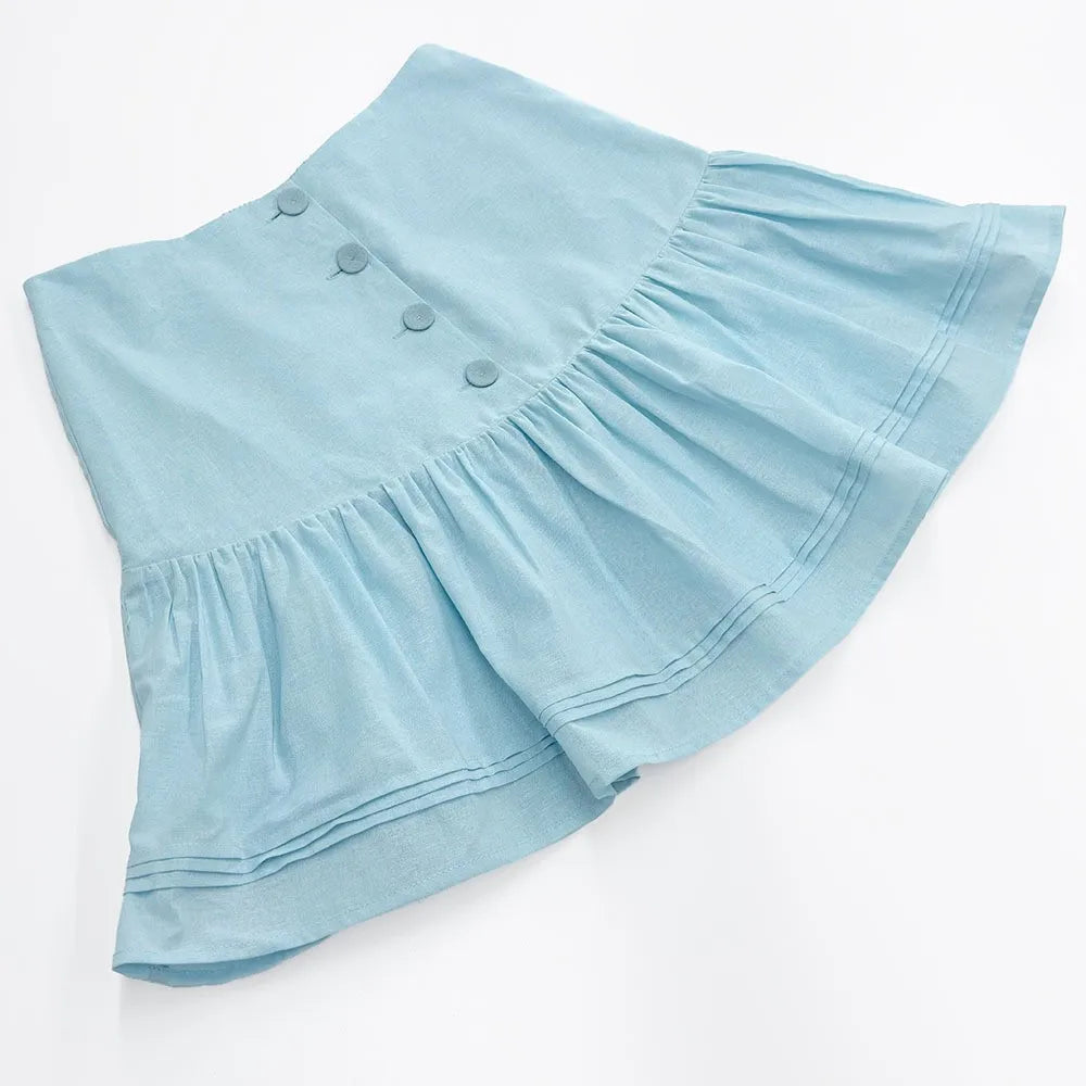 Ingvn  Cotton Linen Short Jacket And Skirt Set Sweet Style Bubble Sleeve Clothing Women's Fashion Spring Summer Casual Wear