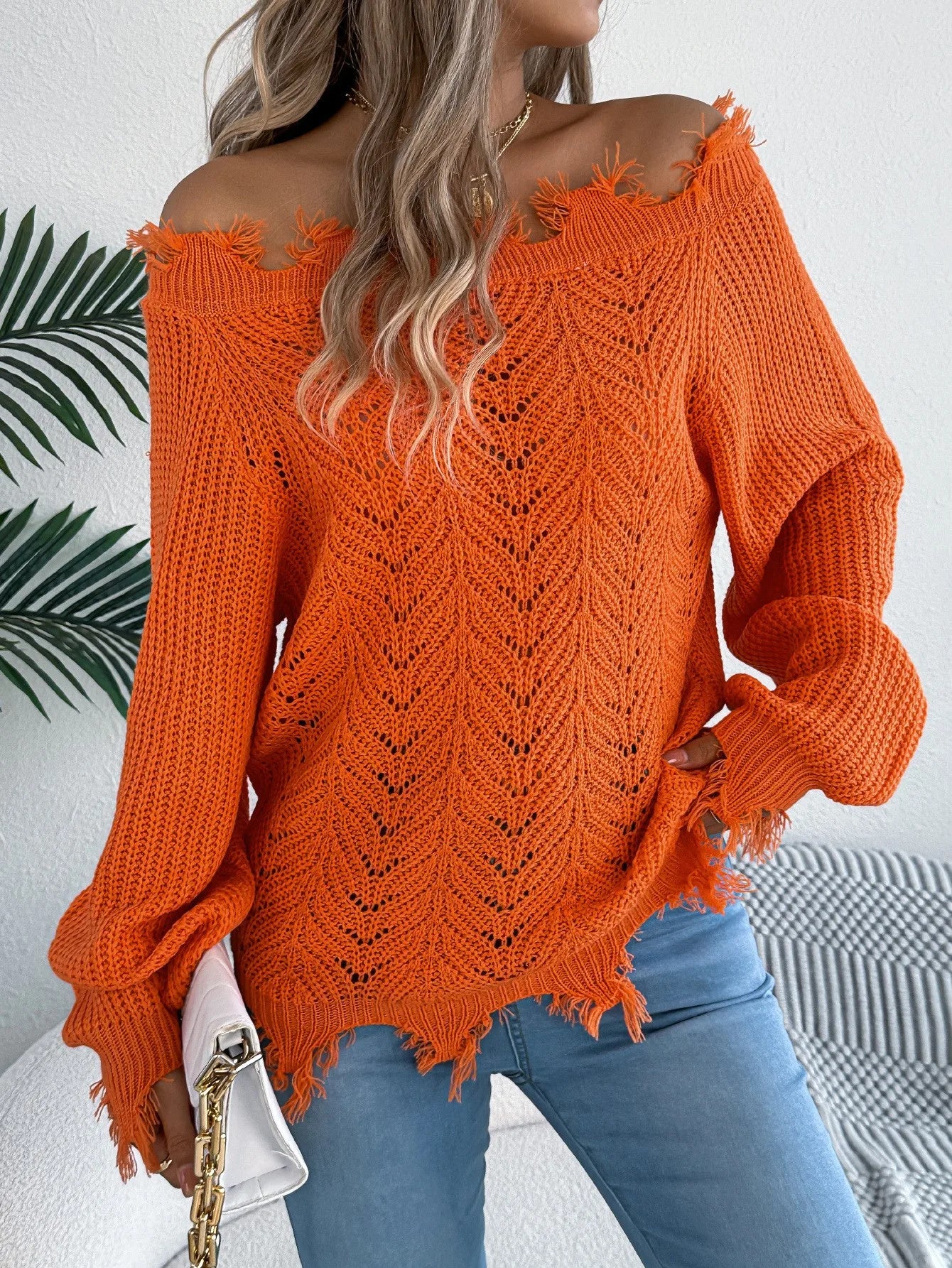 Ingvn  Autumn Winter Women's Clothing Solid Off Shoulder Long Sleeve Pullover Sweater Streetwear Knitwear For Woman Acrylic Regular