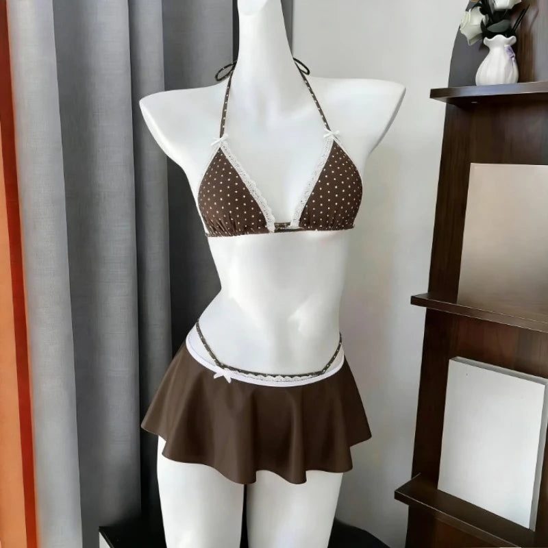 Ingvn  Women's Cute Floral Print Bikini Set Halter Strap Two Piece Swimsuit Ruffle Trim Backless Beachwear Summer Fashion Bathing Suit