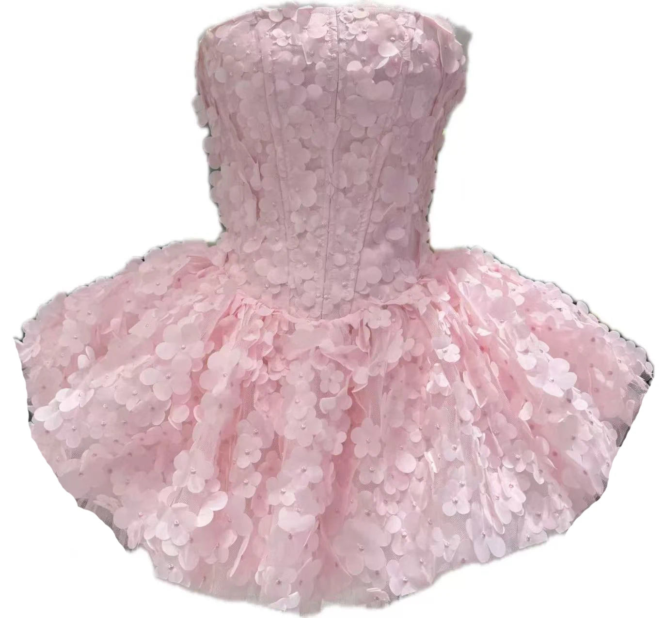 Ingvn  French Elegant Sweet Princess Birthday Party Dress 3D Flower High Waist Slim Fit Strapless Puff Evening Dress Women Spring