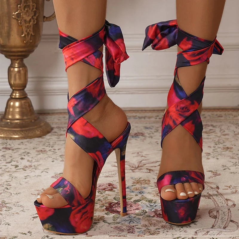 Ingvn  Model Catwalk 16CM Super High Heels Platform Sandals For Women Sexy Open Toe Banquet Party Stripper Pole Dance Shoes Red