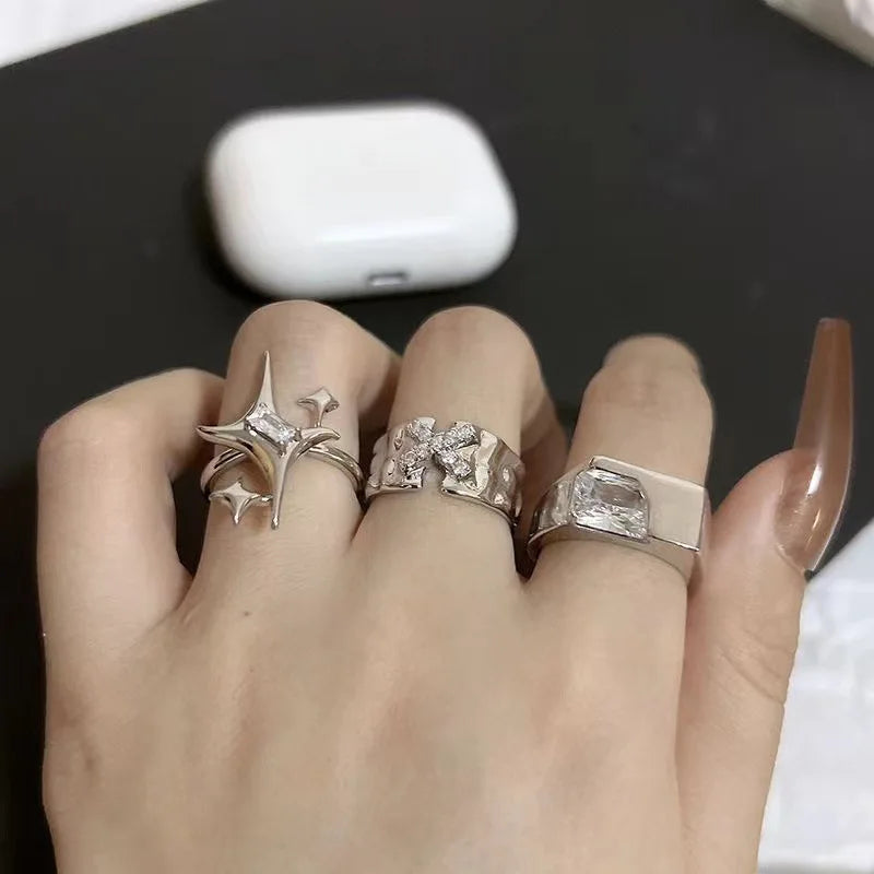 Ingvn  Fashion Trend Pink Crystal Bowknot Heart Rings Zircon Ring Y2K Shiny Zircon Rings for Women Girls Party Aesthetic Jewelry