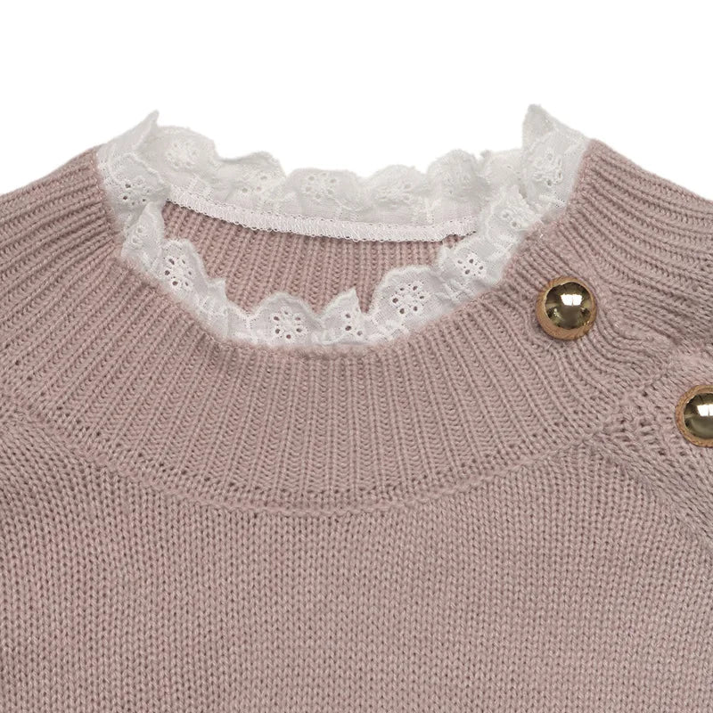 Ingvn - Fashion Lace O-neck Knitted Pullover Woman's New Casual  Loose Long Sleeved Sweater Ladies Autumn Winter Chic Office Sweaters