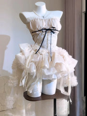 Ingvn  Harajuku Y2K Lolita Set Outfits Women Cute Lace Tube Top Princess Mini Skirt Sets Japanese Sweet Vintage Party Wear