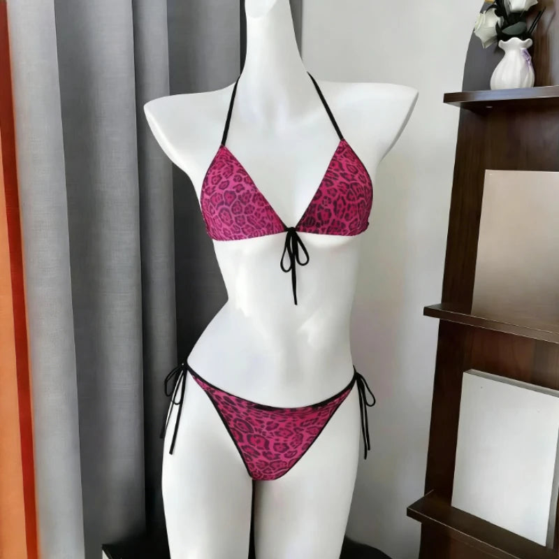 Ingvn  Women's Cute Floral Print Bikini Set Halter Strap Two Piece Swimsuit Ruffle Trim Backless Beachwear Summer Fashion Bathing Suit