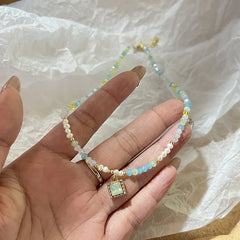 Ingvn  Trend Daisy Flowers Colorful Shiny Resin Bead Choker Clavicle Chain Sweet Necklace For Women EGirls Summer Vacation Jewelry