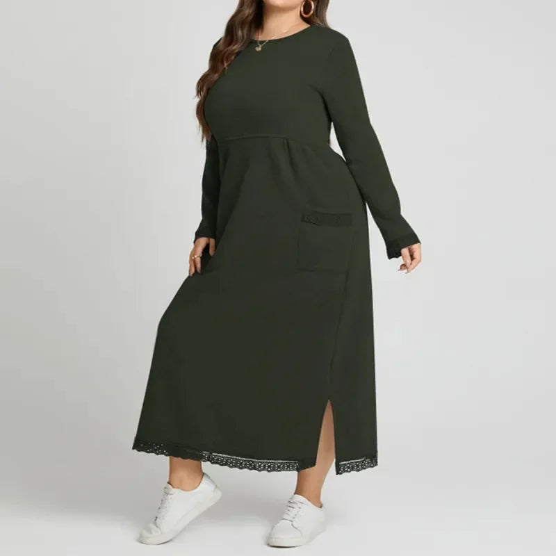 Ingvn  Plus Size 0XL-5XL Women's Fall New Loose Fashion Dress Knitted Lace Long Dress Padded Sweater Casual Dress Sports Dresses