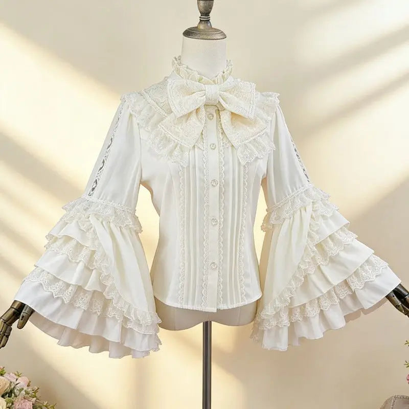 Ingvn  Gothic Vintage Ruffles Long Sleeve Blouses Y2k Aesthetic Retro Tops Blusas Bow Design Elegant Lolita Shirts Women Female