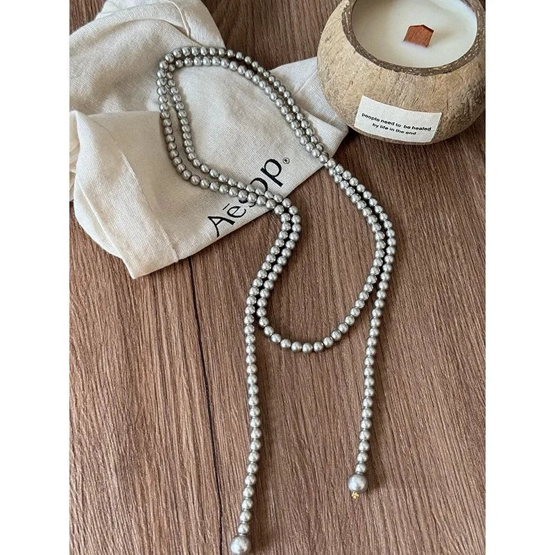 Ingvn  Vintage Imitation Pearl Long Chain Necklace for Women Elegant Classic Multilayer Pearl Clavicle Chain Necklaces Jewelry Gift