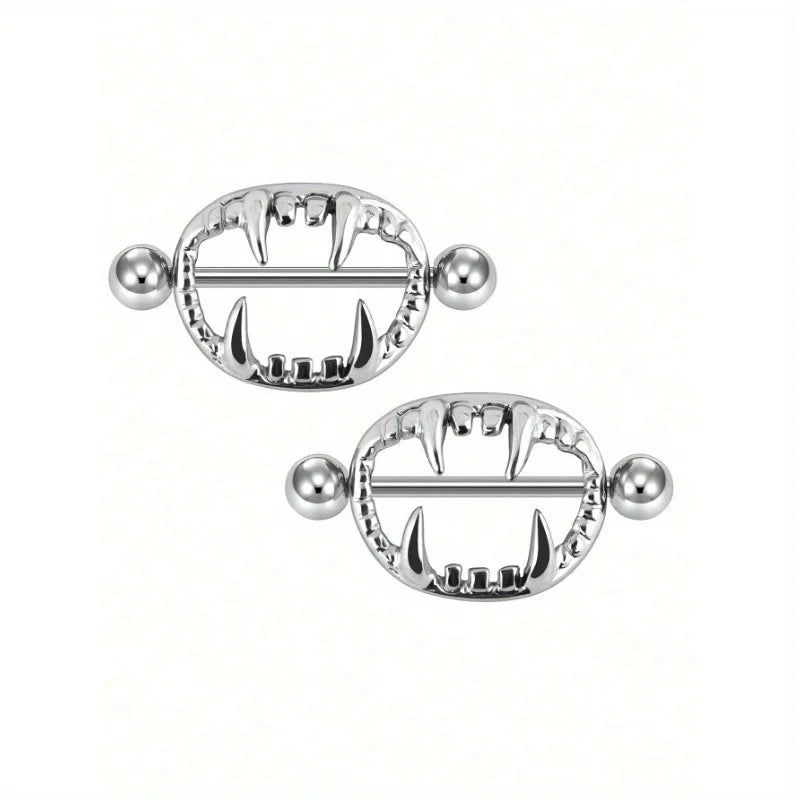Ingvn  2pcs Halloween Elements Nipple Ring Nipple Piercing Jewellery Skeleton Hand Spider Heart Bat Wings Tight Spell Teeth Octopus