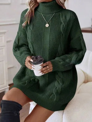 Ingvn  New Autumn Winter Solid Color High Collar Long Sleeve Hip-covered Sweater Women's Dress