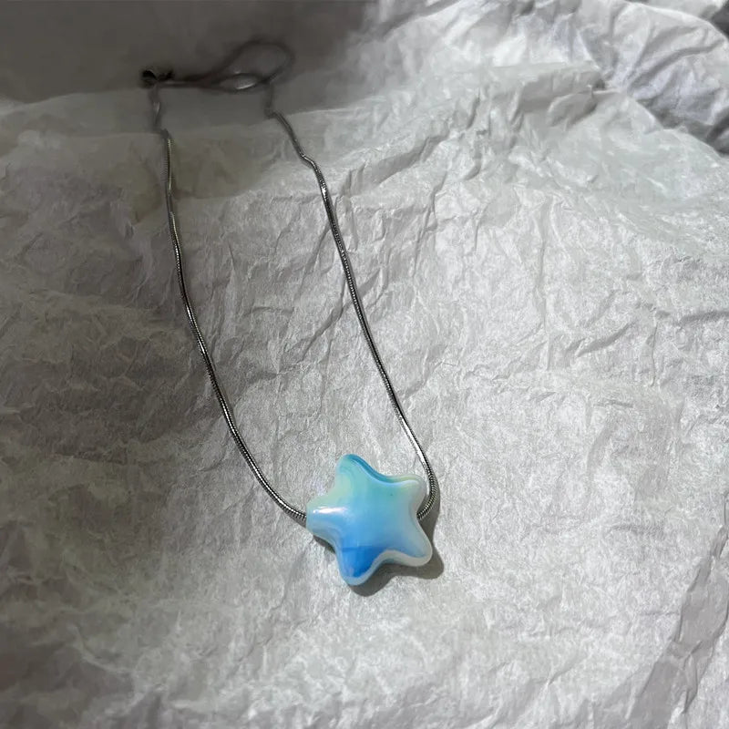 Ingvn  Goth Harajuku Sweet Cool Colorful Star Heart Pendant Necklace For Women Choker Cute Y2k Transparent Love Y2k 45cm