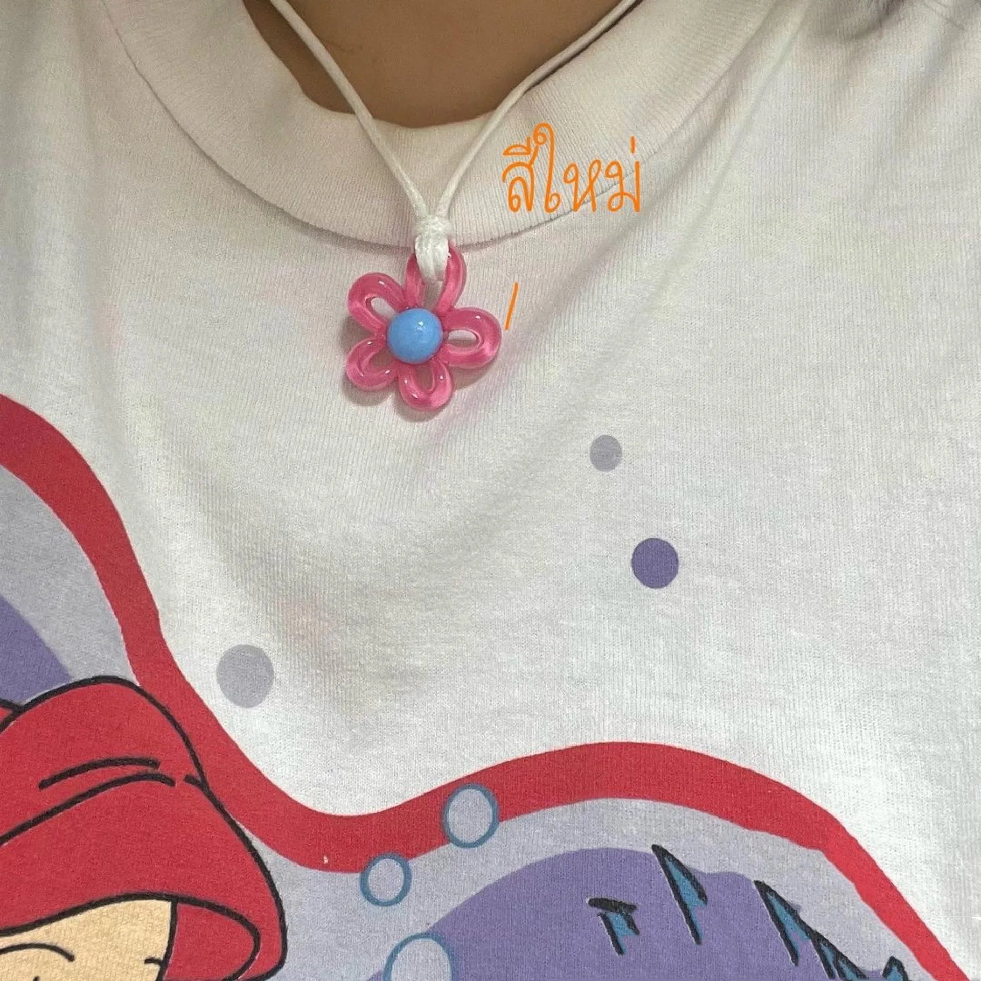 Ingvn  Colorful Acrylic Flower Pendant Wax Line Necklace Fashion Neck Handmade Chain Charm Statement Women Pendulum Y2K Jewelry Gift