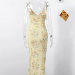 Ingvn  Summer Flower Printed Women's Sexy Low-cut Dress Sleeveless Backless Slim Sling Dresses Beach Vacation Lady Vestidos
