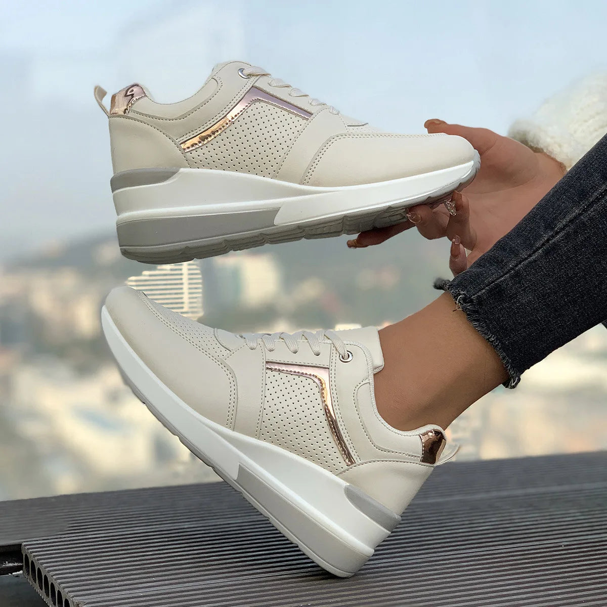Ingvn  Women's Breathable Casual Shoes Street Fashion Womens Sneakers Lace-up Comfortable Women Platform Shoes Zapatillas De Mujer