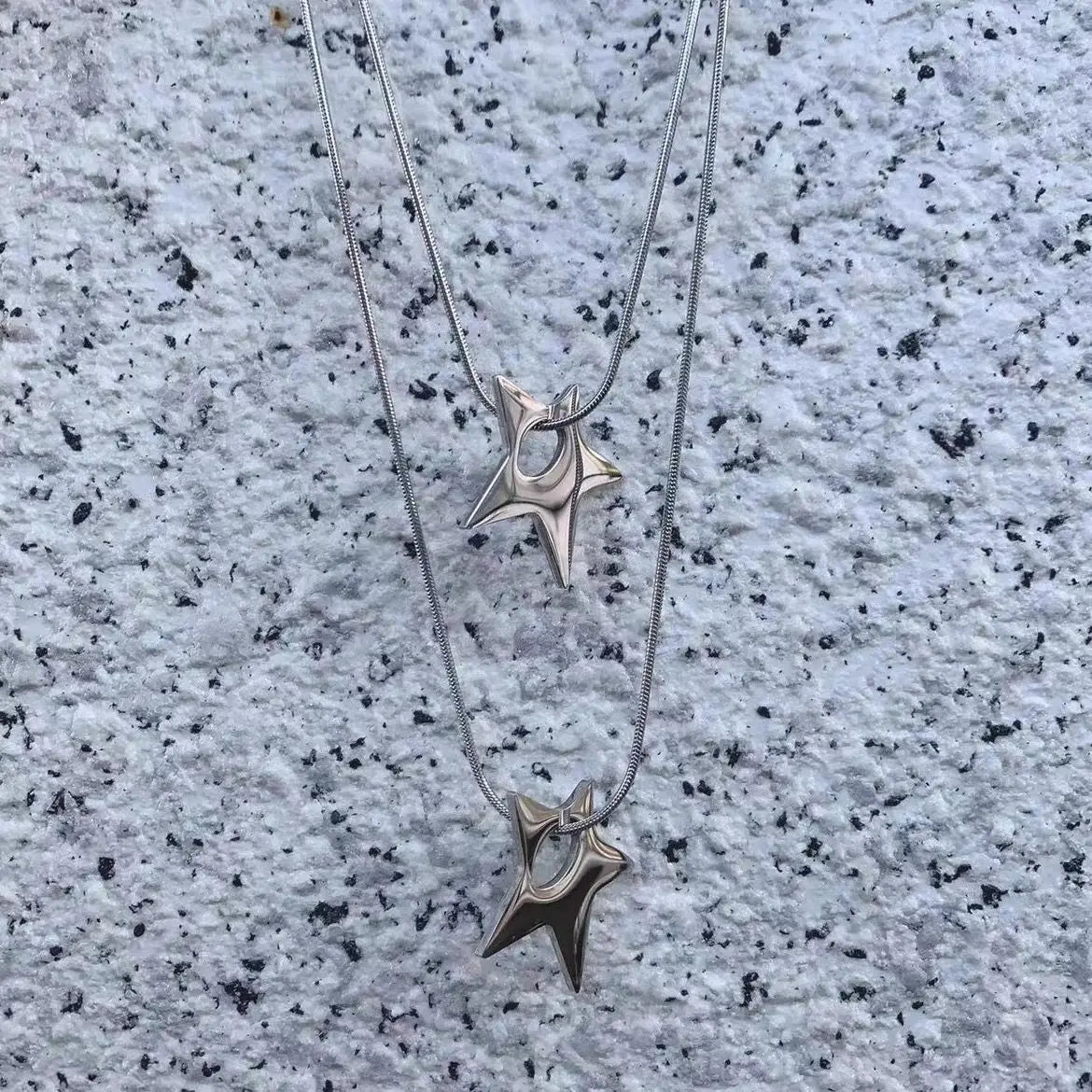Ingvn  Y2K Irregular Hollow Star Pendant Stainless Steel Necklace for Women Men Unisex Punk Hip Hop Trending Neck Chain Jewelry