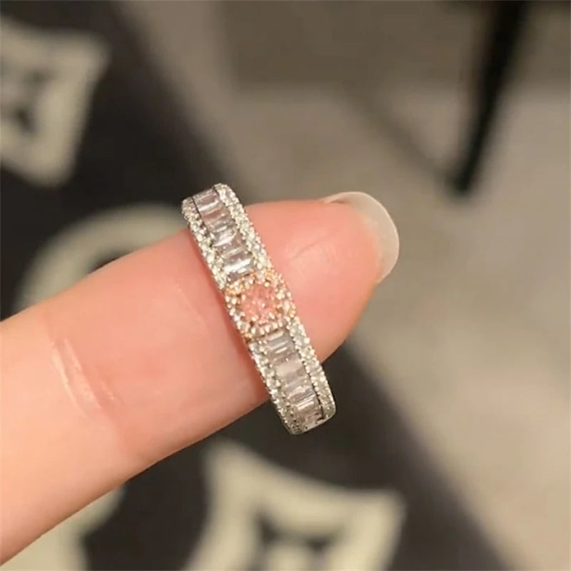 Fashion Heart Ring Pink Rhinestone Peach Heart Adjustable for Women Rings Wedding Party Aesthetic Jewelry Y2K Trend Accessories