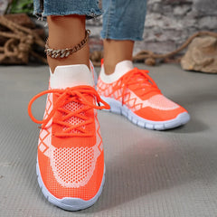 Ingvn  Women's Fashion Strip Plaid Knitted Sneakers Soft Sole Breathable Mesh Running Shoes for Women Lightweight Slip On Tennis Shoes