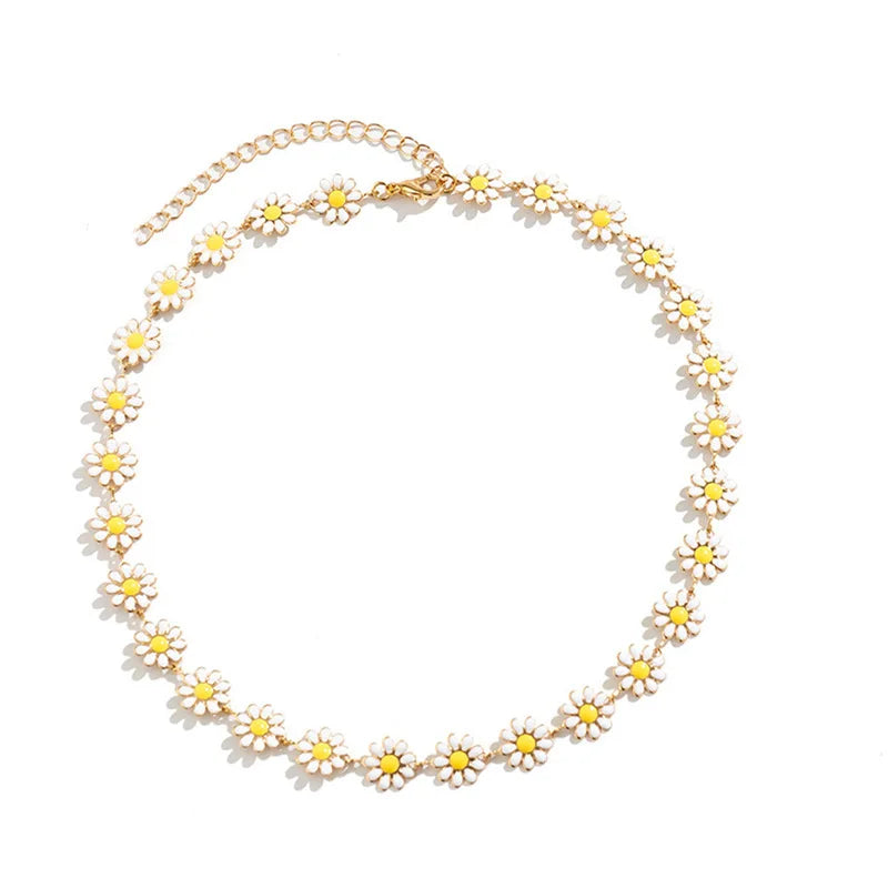 Ingvn  Daisy Colorful Necklace Women Bohemian Charm 18k Gold Plated Chain Stainless Steel Jewelry Cute Girl Accessories Gift