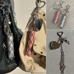 Ingvn  Stainless Steel Metal Net Pocket Lipstick Bag Keychain Charm Bag Accessories Interchangeable Lip Balm Keychain Silver Color Y2K