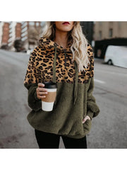 Ingvn  New Women Fashion Autumn and Winter Long-sleeved Sweatshirt Ladies Leopard Print Patchwork Zipper Casual Loose Pullovers Top