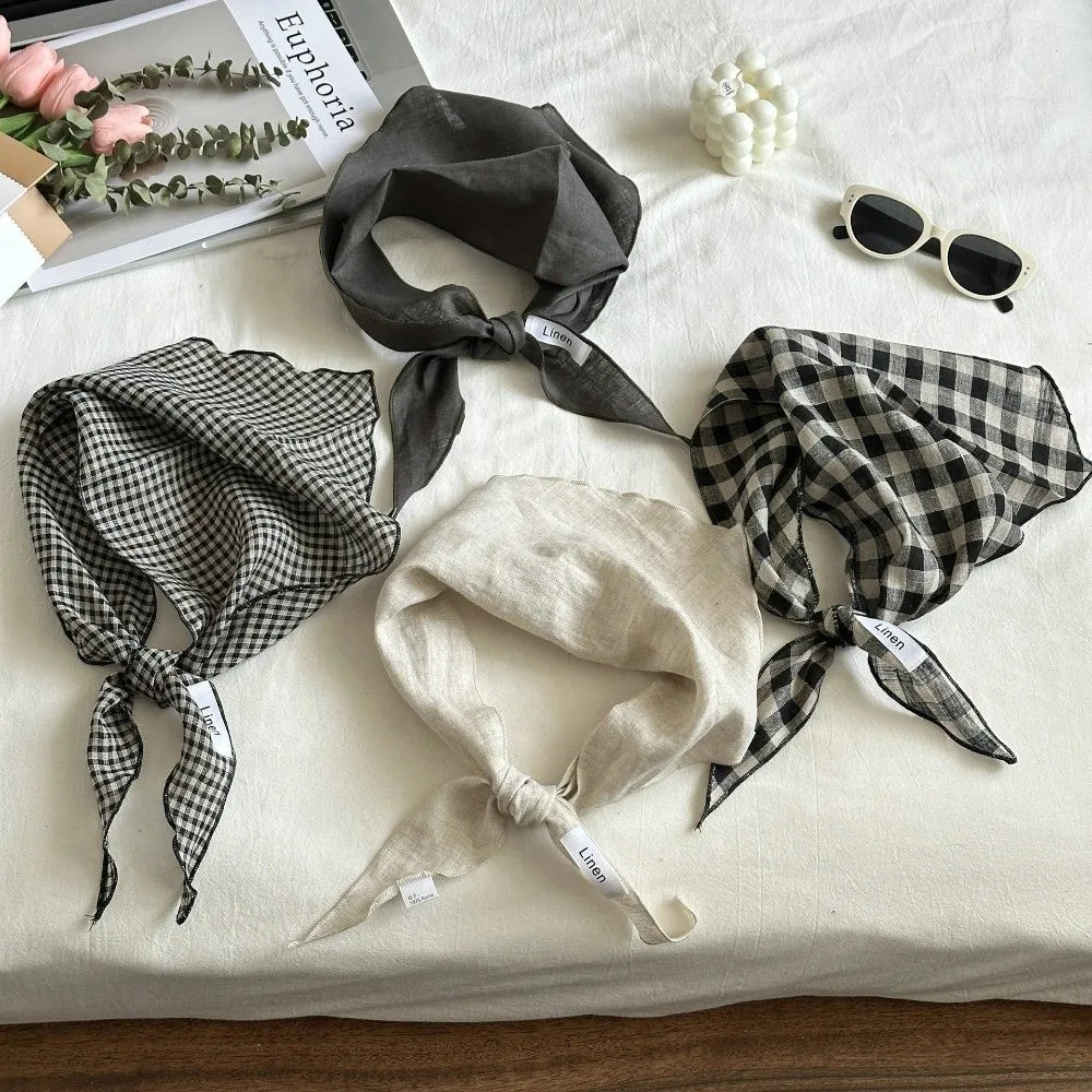 Ingvn - Mori Style Solid Color Linen Scarf Thin Fabric Comfortable Feel Headscarf Breathable Triangle Scarf Pastoral Style