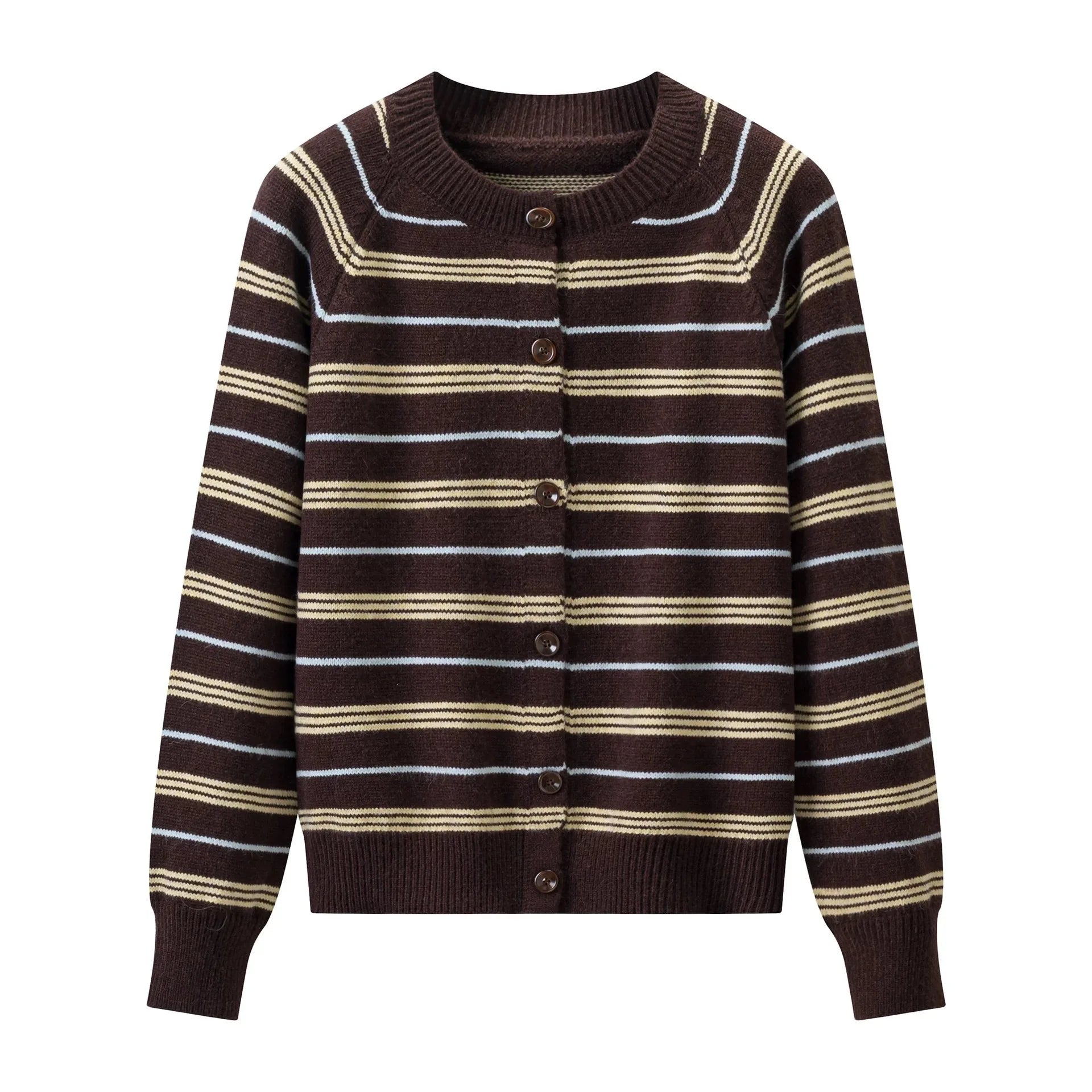 Ingvn - Women's Autumn Winter New Korean Color Block Striped Knit Cardigan Casual Design Versatile Sweater Chic Coquette Trendy