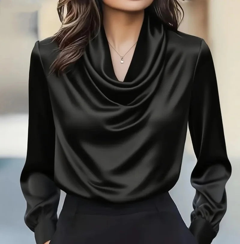 Ingvn  Autumn fashion elegant temperament solid colour simple swing collar long-sleeved shirt women