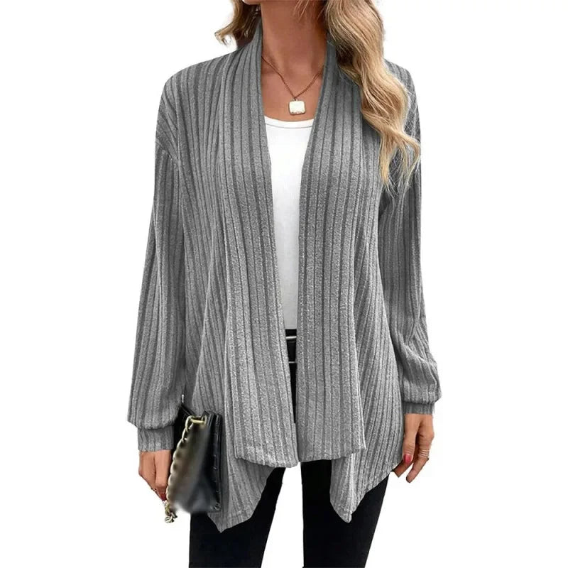 Ingvn  Fashion Women's Fashion Solid Color Autumn Winter Elegant Irregular Ribbed Cardigan Jacket Female Long Sleeve Loose Outwear Coat
