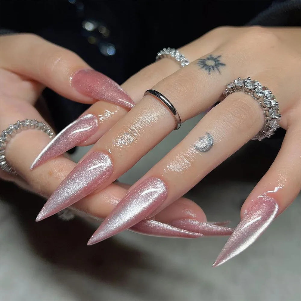 Ingvn  24Pcs Fashion Stiletto Press on Fake Nails with Rhinestone Y2k Almond False Nails Set Strawberry Design Full Cover Manicure Tips