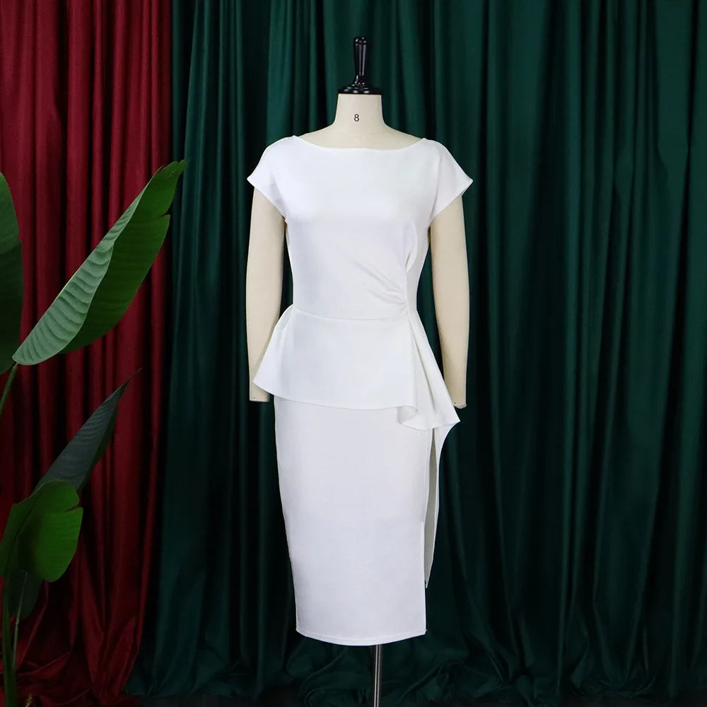 Ingvn  Ruffles Bodycon Dresses for Women Sleeveless Peplum Slit O Neck Spring Summer Office Ladies Elegant Fashion Date Daily Dress New